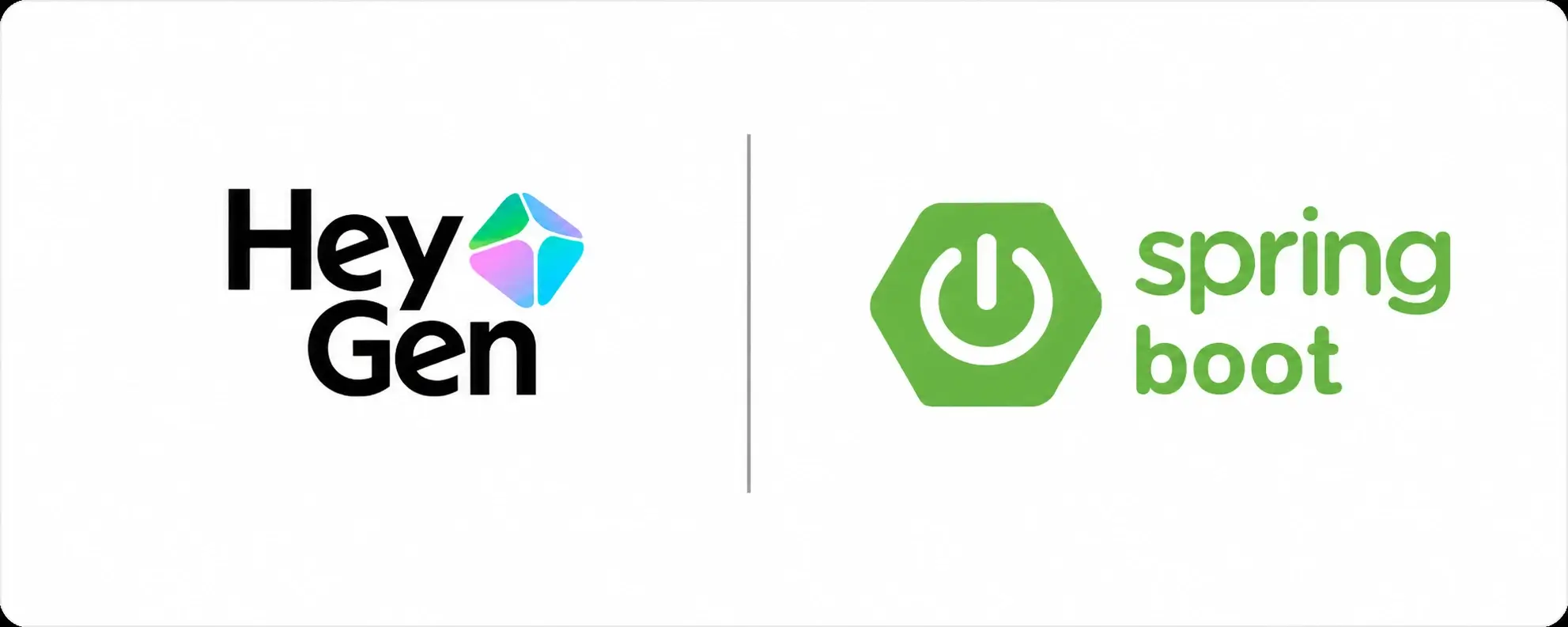 A banner containing HeyGen logo on the left and spring boot logo on the right with a devider line in the middle