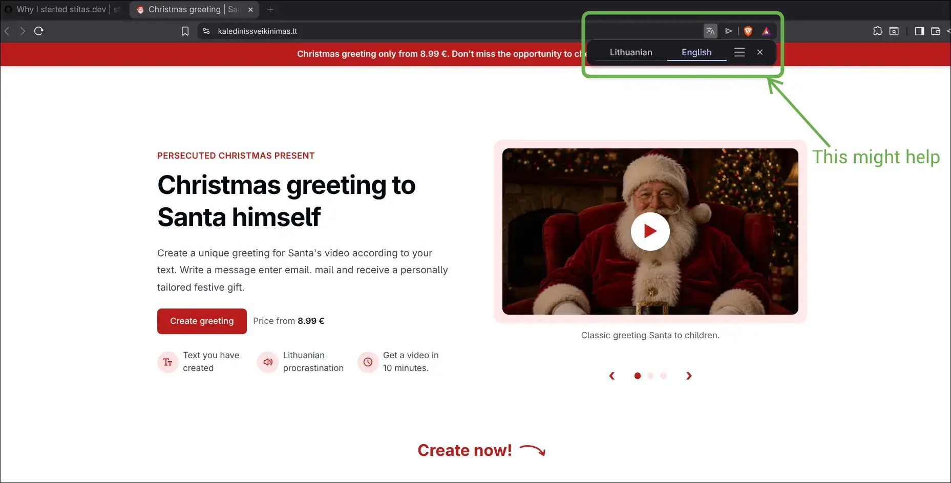 KaledinisSveikinimas.lt translation help screenshot