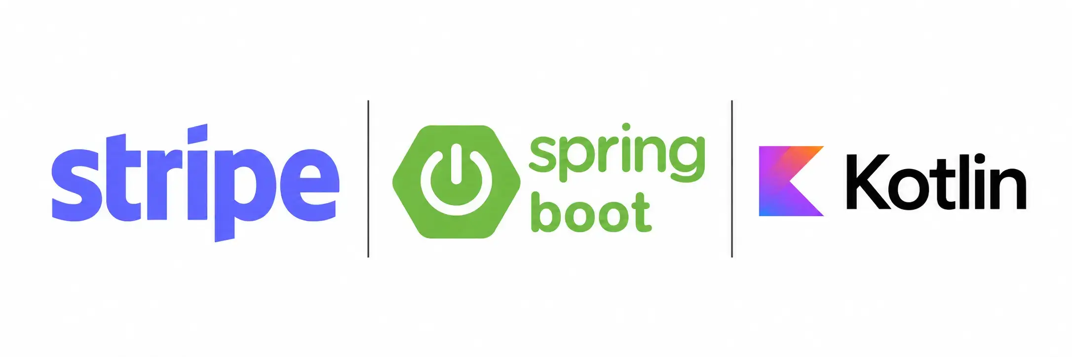 A banner containing the Stripe logo, Spring Boot logo, and Kotlin logo